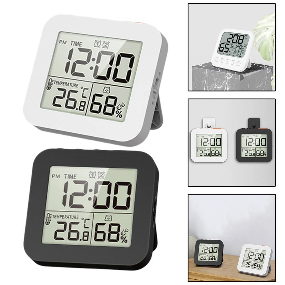 Ideal-For Showers Black Digital Alarm Clock Multi-Function Timer LCD Screen Display Snooze Function Temperature Display