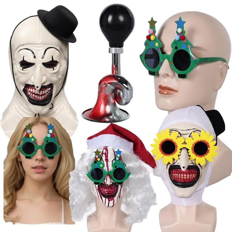 Terrifier 3 Cosplay Art the Clown Horror Mask Sunflower Glasses Headwear Horn Prop Halloween Carnival Costume Accessories