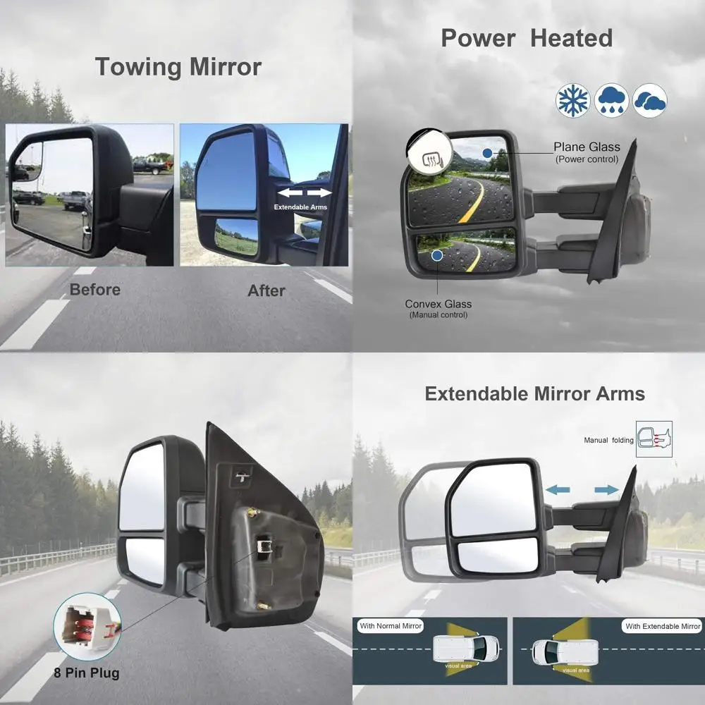 

Буксирные зеркала подходят для 2015 2016 2017 2018 2019 2020 Ford F150 Пикап Светодиодные указатели поворота Датчик температуры с подогревом Def