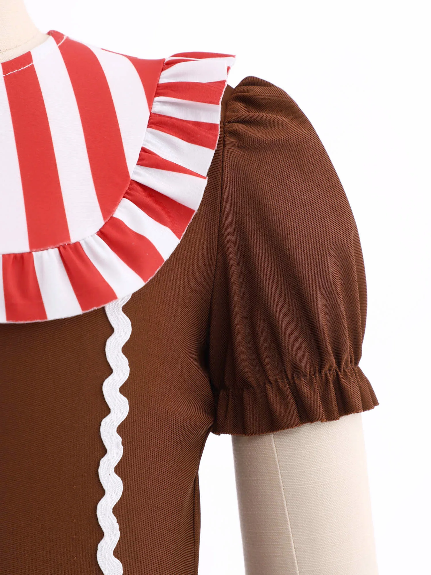 أطفال بنات منتفخ قصيرة الأكمام سستة مخطط تكدرت فستان عيد الميلاد عيد الميلاد كرنفال موضوع حفلة الزنجبيل رجل تأثيري حلي #5