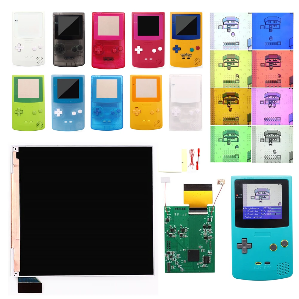 For GBC OSD IPS Backlight Backlit Screen 8 Color Retro Pixel LCD Mod Kit For GameBoy Color GBC with Housing shell