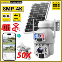 50X Zoom 4G SIM Card Solar Dual Lens/View Camera 4K 8MP WIFI IP Camera PTZ Outdoor PIR Detect Security Night Vision Surveillance