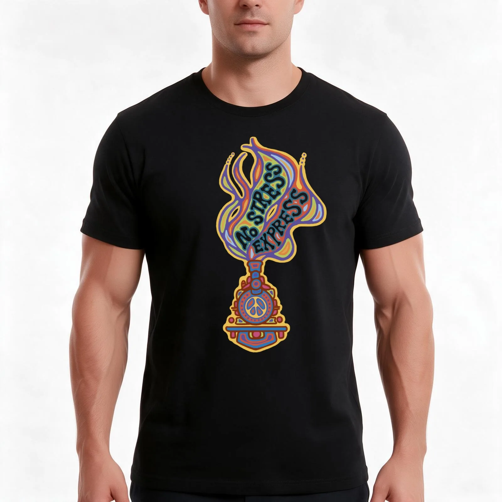 No Stress Express in Colour T-Shirt, Summer Casual Cotton Tee, Oversized Streetwear Tops, Vintage Graphic Print, 100% Cotton