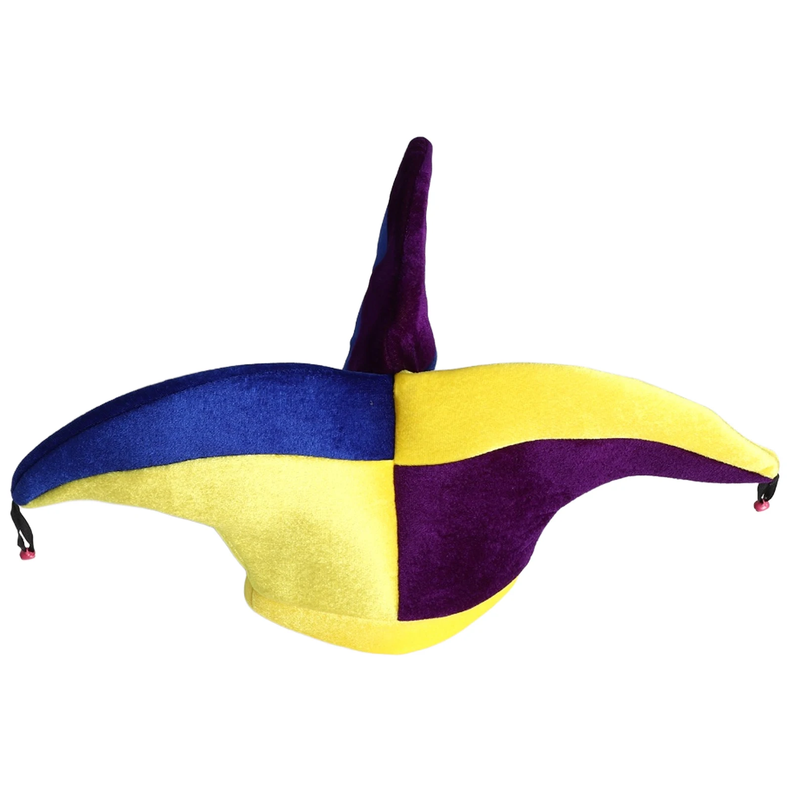 활기찬 멀티컬러 패널과 링잉 벨이 있는 기발한 광대 모자, 할로윈 의상과 서커스 테마 파티에 적합