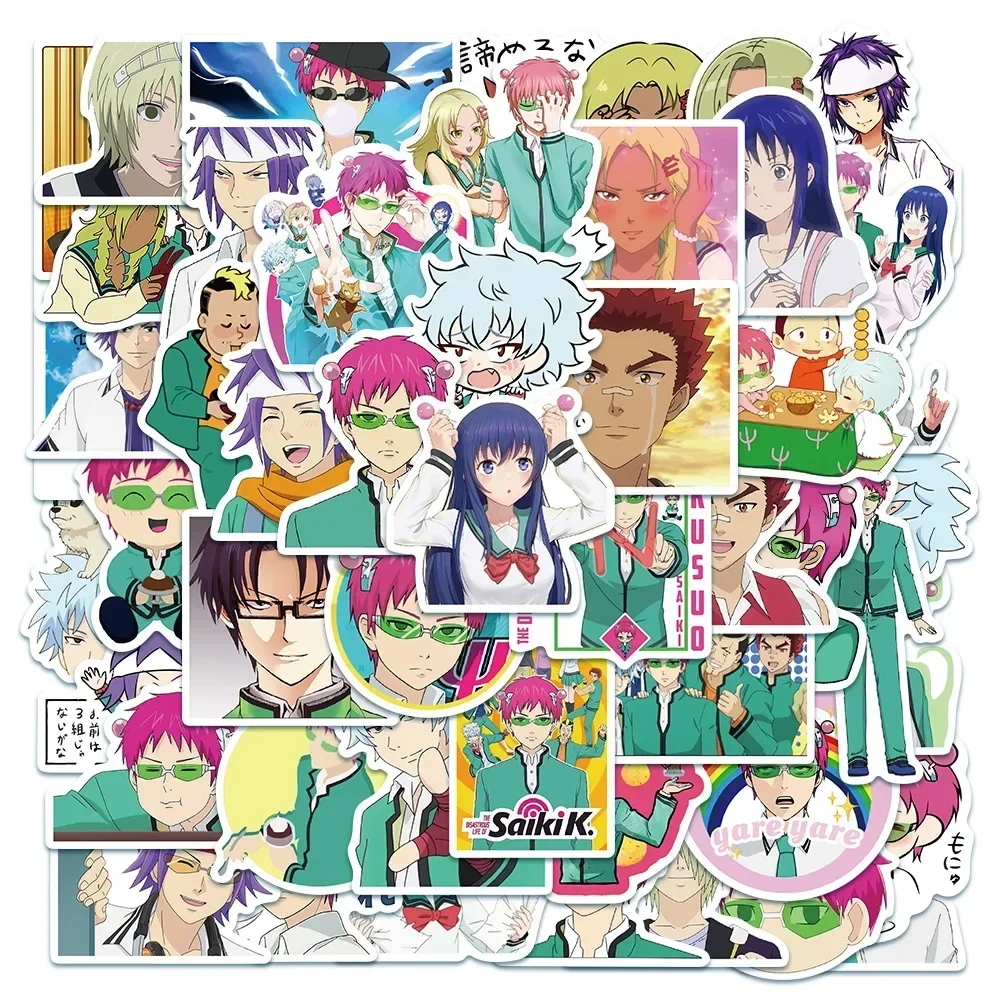 50Pcs The Disastrous Life of Saiki K Stickers Anime Decals Saiki Kusuo Sticker For Laptop Skateboard Motorcycle Kids Toys