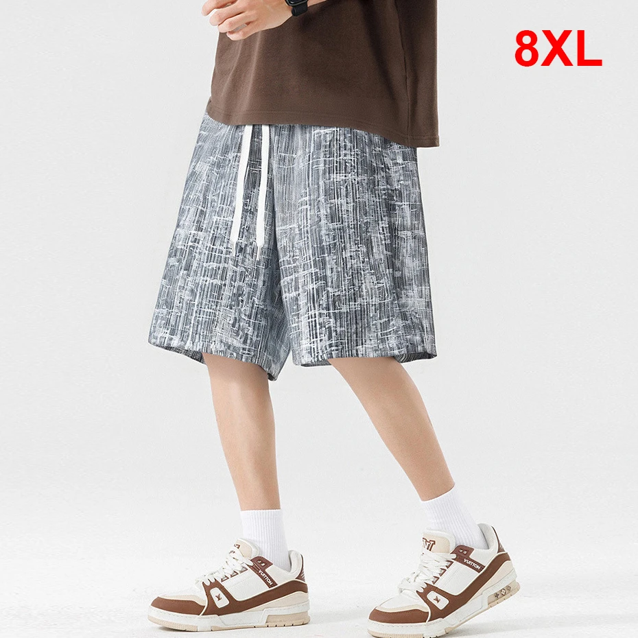 Summer Beach Shorts Men Plus Size 8XL Shorts Fashion Casual Tie-dye Print Elastic Waist Short Pants Male Big Size Bottom