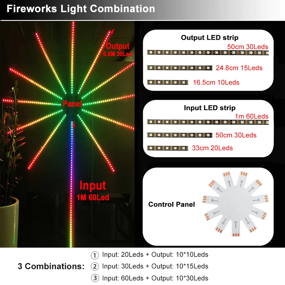DC5V WS2812B Firework Lights Individually Addressable Led Strip Module with 28 Keys Remote USB Bluetooth Music Controller