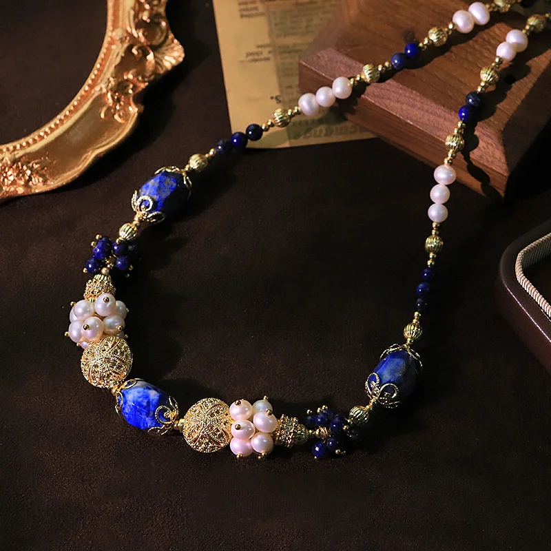 

Оригинальный натуральный жемчуг лазурит бусины ожерелье модная женская универсальная цепочка на шею роскошный воротник-цепочка колье ювелирные изделия подарки
