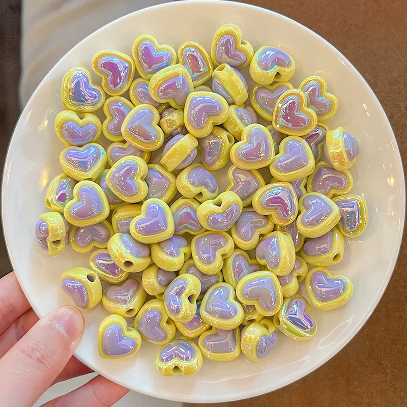 10pcs 17MM Colorful AB Heart Beads UV Acrylic Spacer Beads For Jewelry Making Diy Bracelet Necklace Phone Chain Accessories