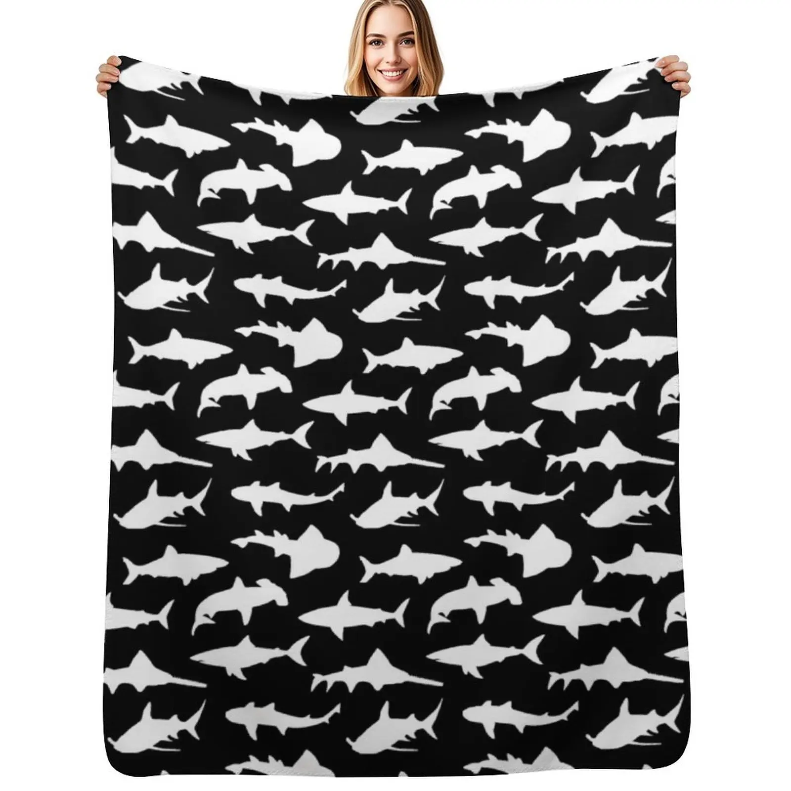 

Sharks on Black Throw Blanket Vintage Blankets Sofas Of Decoration Kid'S Soft Big Blankets