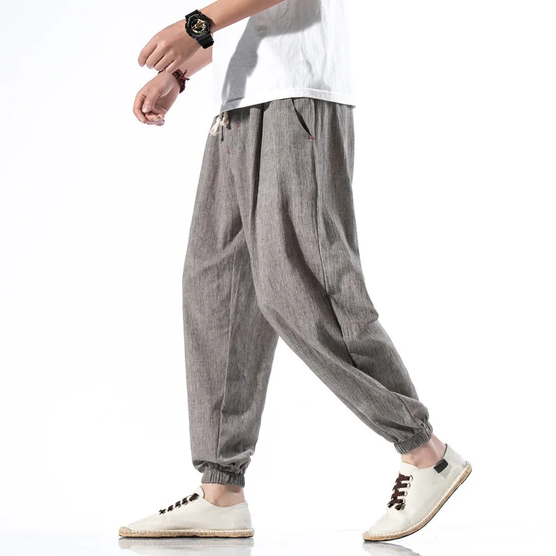 

Men's Summer Breathable Thin Cotton Linen Long Pants Elastic Waist Casual Trousers Travel plus Size Large Code ey Versatile