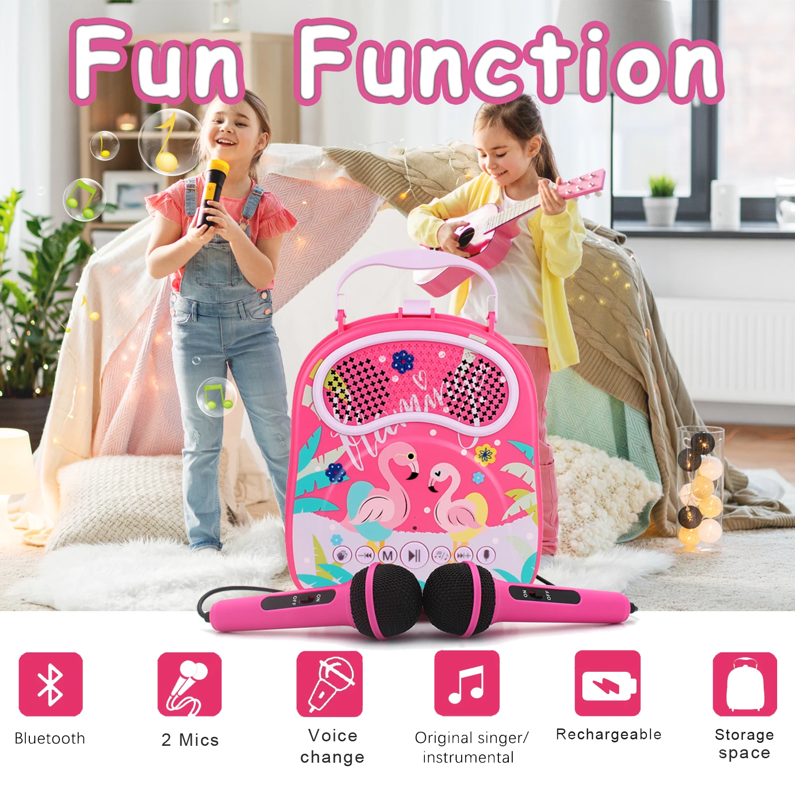 Free ship Karaoke Machine for Kids Two Microphones Toddler Singing Karaoke Speaker Voice Changer Activities for Party Christmas