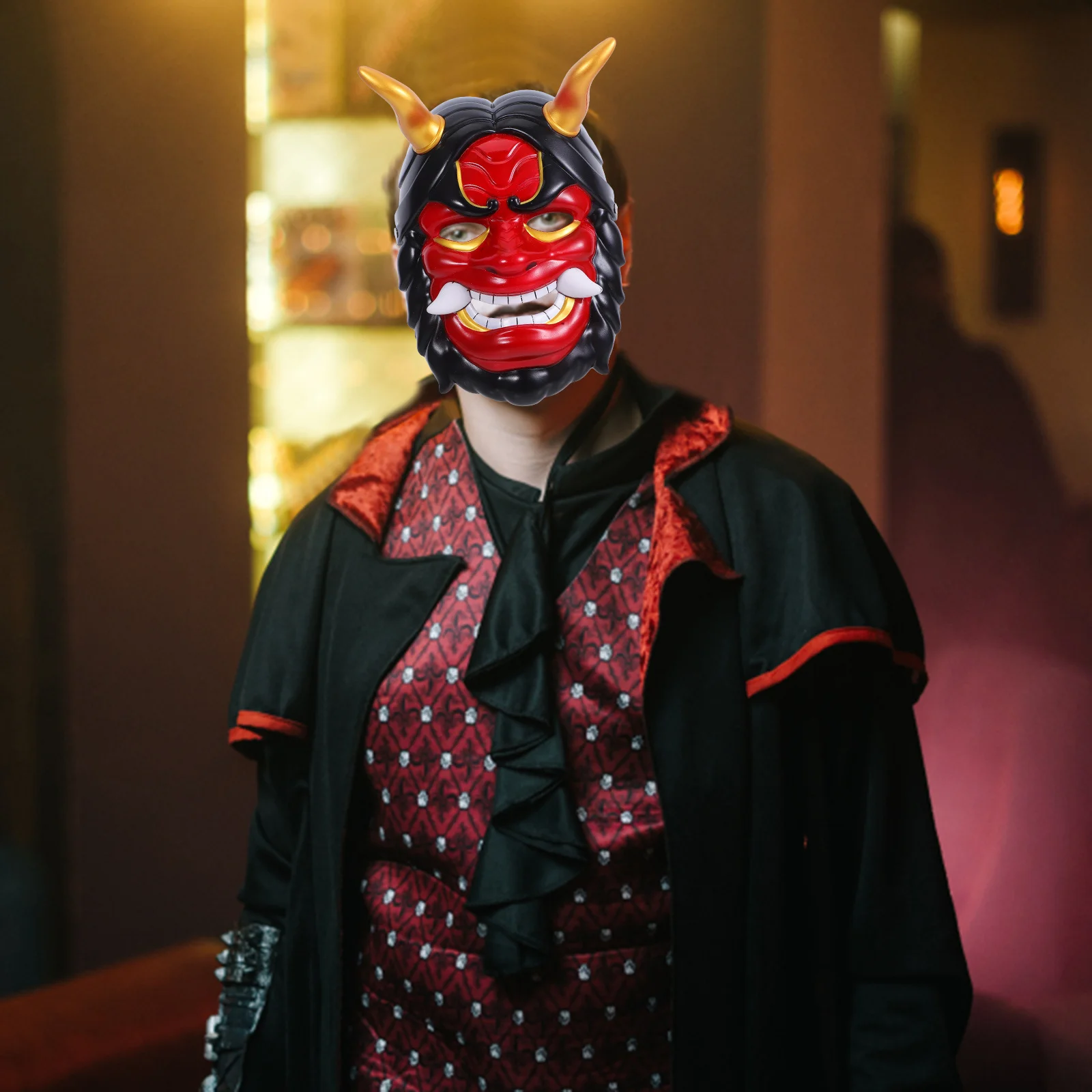 Masque de démon japonais Hannya à cornes, masque facial complet pour Cosplay, fête d'halloween, Festival, masques effrayants légers réutilisables