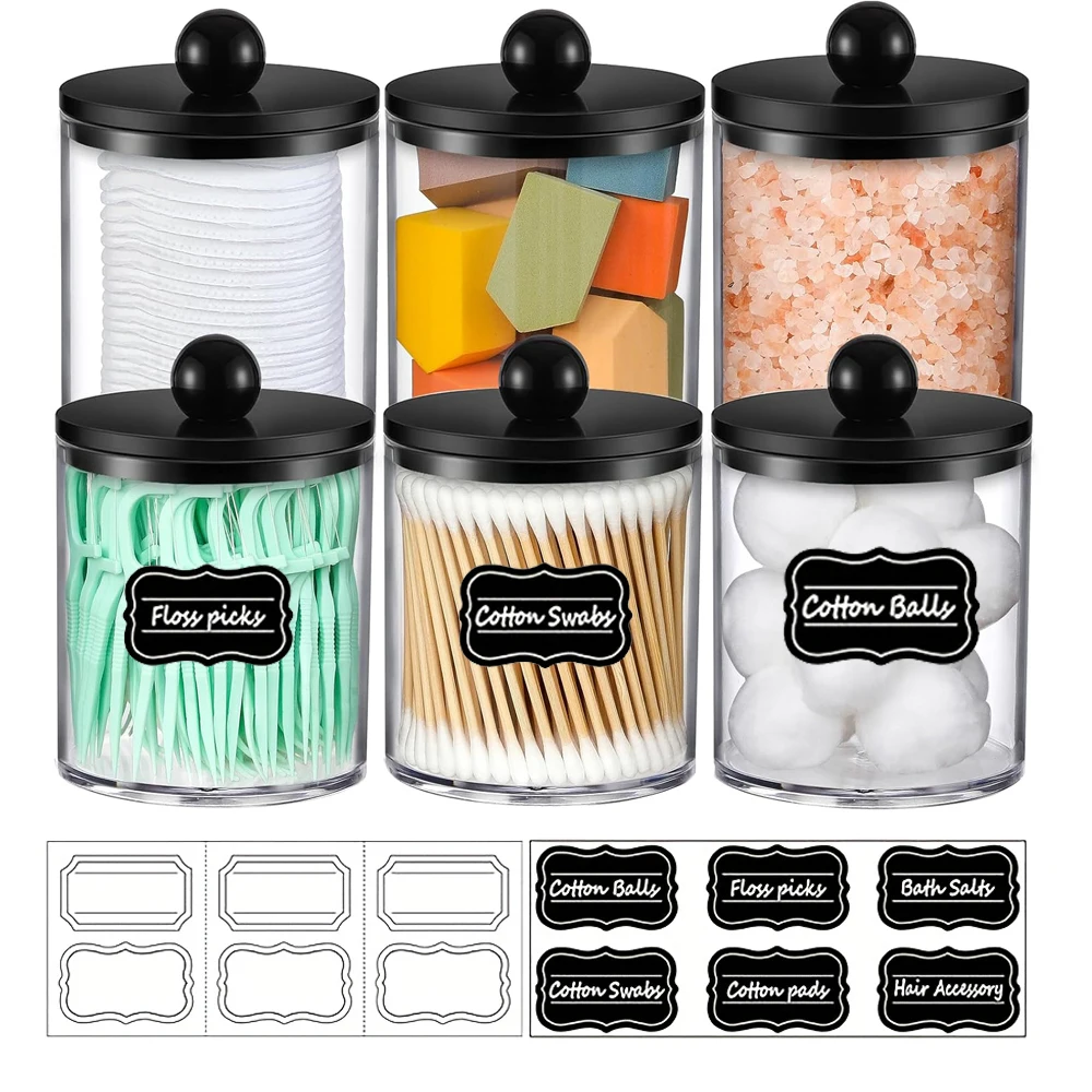 Ensemble de pots d'apothicaire en acrylique, distributeur de support Qtip, décor de salle de bain, organisateur de rangement de maquillage pour cotons-tiges, boules