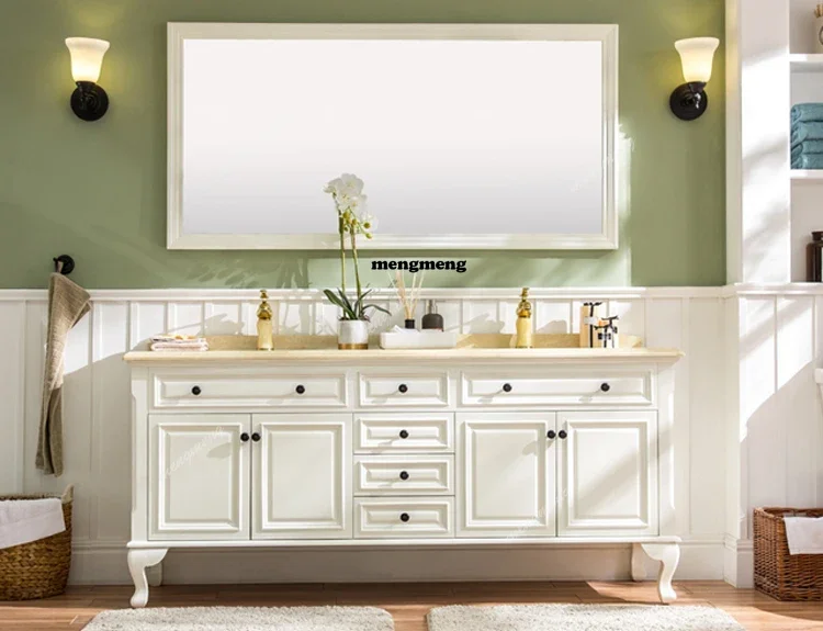 

American bathroom furniture American double bathroom sink solid oak smart locker light RO