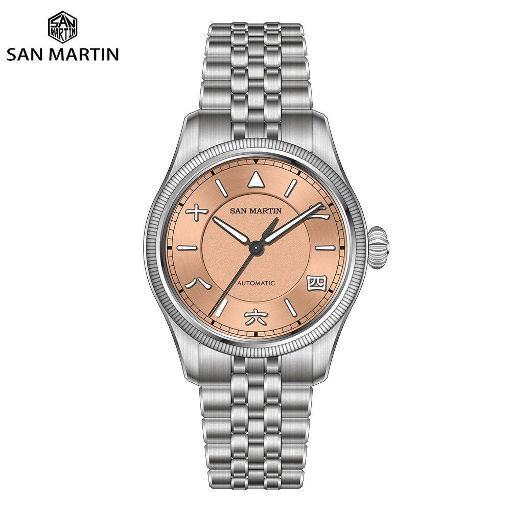 San Martin SN0033 39.5mm Men Pilot Dress Watch Chinese Style Original Design Carved Coin Bezel YN55 Automatic Mechanical Watches