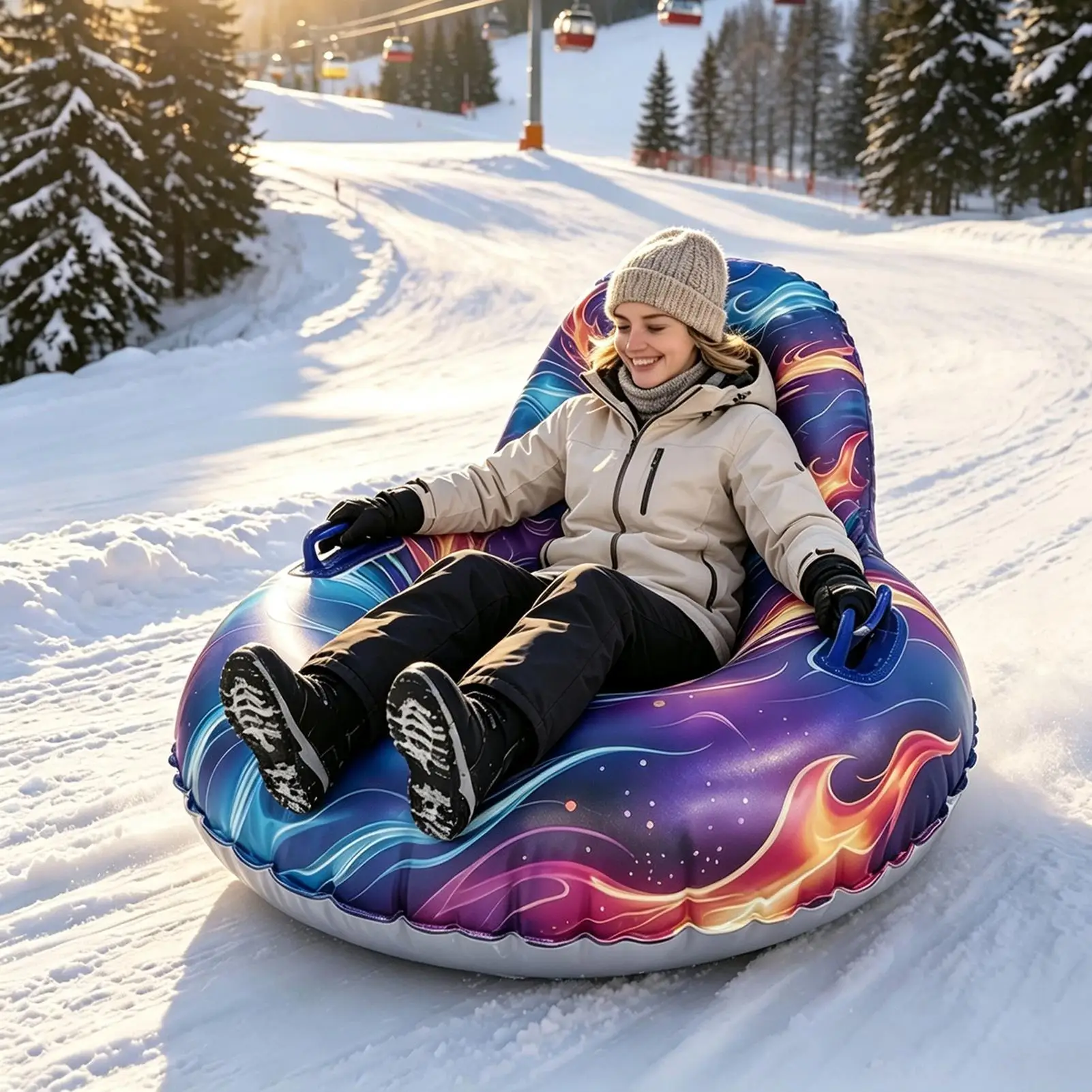 Heavy Duty Snow Tube Heavy Duty Cold-Resistant Ergonomic Sleds Sledding Snow Tube For Sports Beach Park Backyard Garden Skating