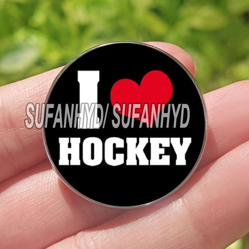 Stainless Steel I Love Hockey Brooch Field Hockey for Backpack Popular Sport Jewelry Women Men Pins