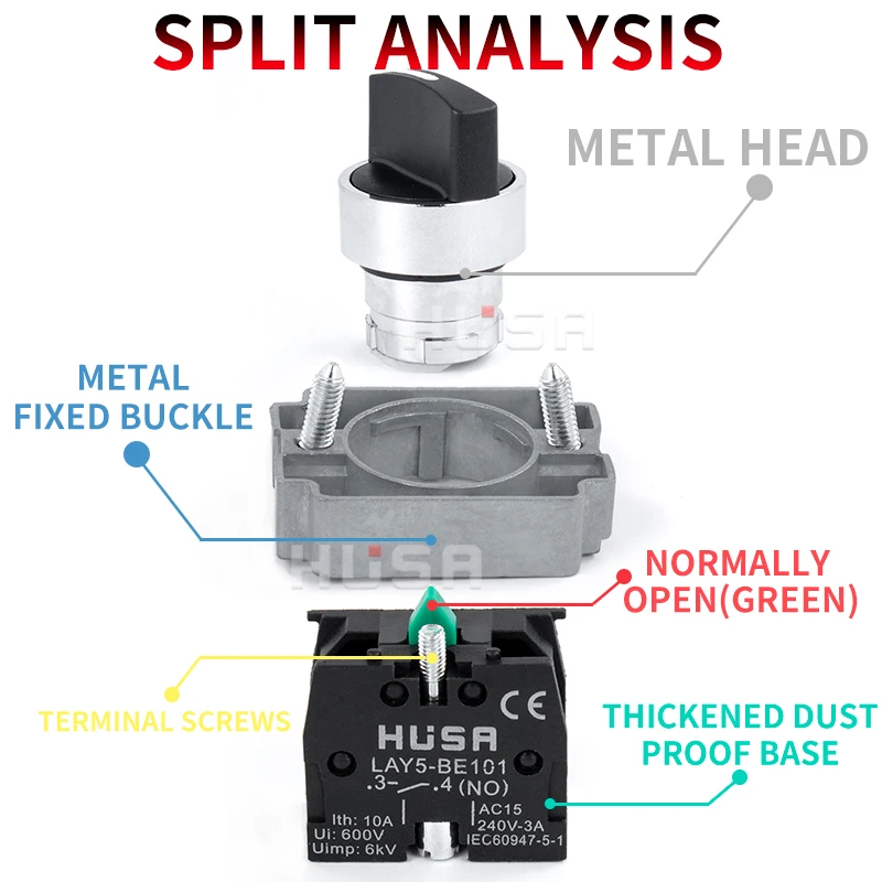 XB2 Knob Button switch self reset 22mm start 1NO NCMomentary Push Button Switch Metal Plastic head two three gear lock