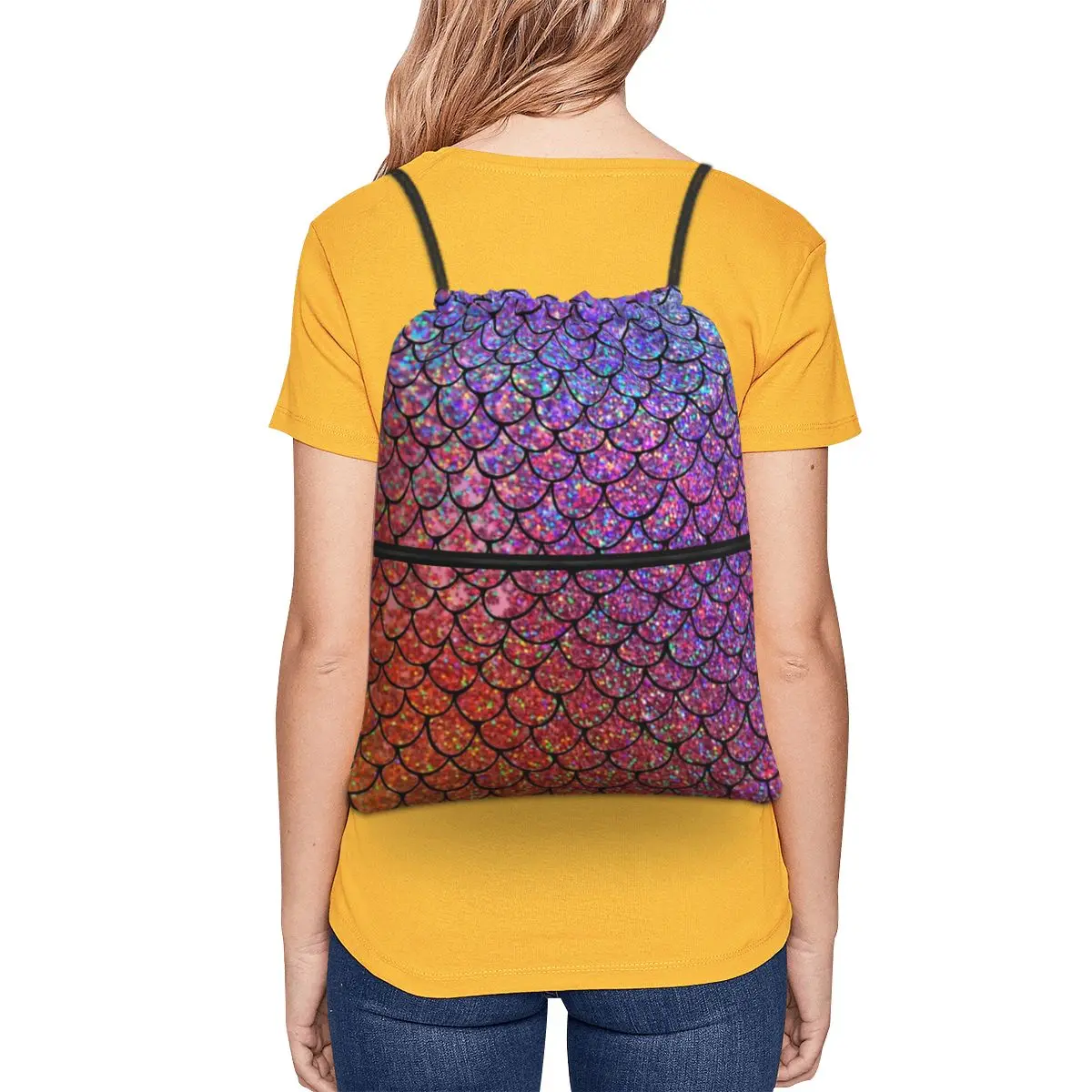 Mochilas de escamas de sirena con purpurina de colores, bolsa con cordón, paquete de bolsillo, bolsas de almacenamiento para viajes, deportes, hombre y mujer