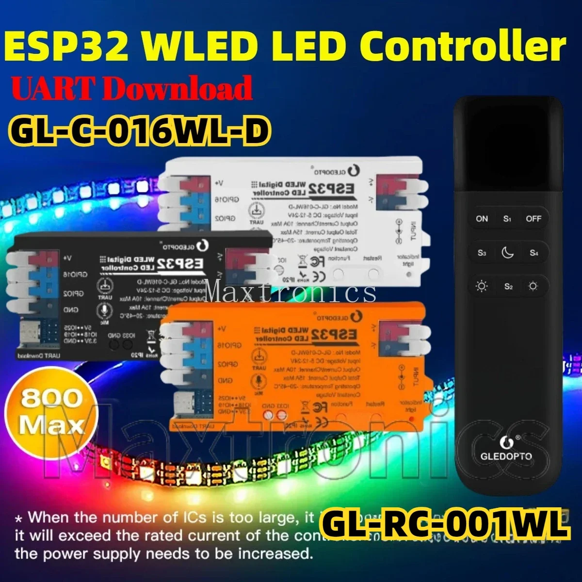 

GL-C-016WL-D ESP32 WLED LED Controller Microphone Music DIY Dynamic UART Download/GL-RC-001WL for WS2811 WS2812 SK6812 LED Strip
