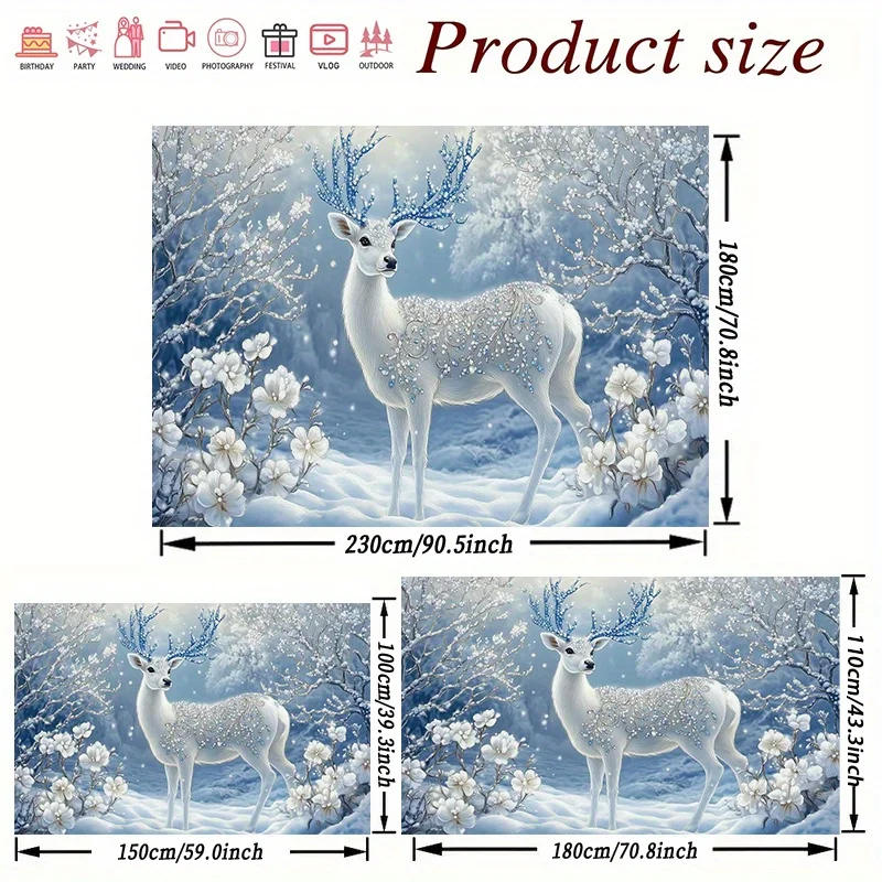 

Гобелен с изображением оленя в заснеженном лесу и цветущих цветов, волшебная зимняя сцена, настенное искусство для домашнего декора, доступны разные размеры