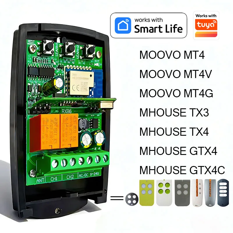 Work With TUYA WIFL Receiver MHOUSE GTX4C GTX4 TX4 TX3 MOOVO MT4 MT4V MT4G Garage Door Remote Control Switch 3CH 433.92MHz 7-32V