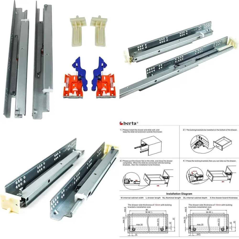 Guide per cassetti da 15 pollici con chiusura morbida con capacità di carico di 100 libbre, sotto il supporto, dispositivi di bloccaggio, staffe posteriori in plastica per S migliorati