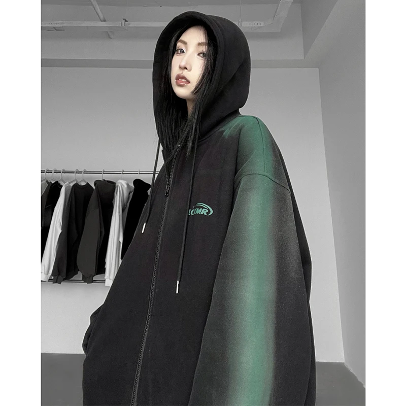 

Gidyq Streetwear Women Sweatshirt American Style Fashion Contrast Loose Hoodies Autumn Casual All Match Hip Hop Coats New