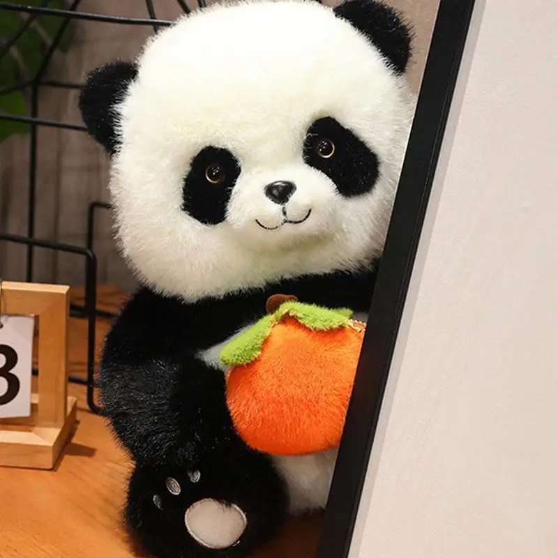 Panda Toy Stuffy Zoo Nursery Plushies Cuddly Zoo Nursery Plushies Adorable Animal Comforting Toy Holding Persimmon For Good Luck