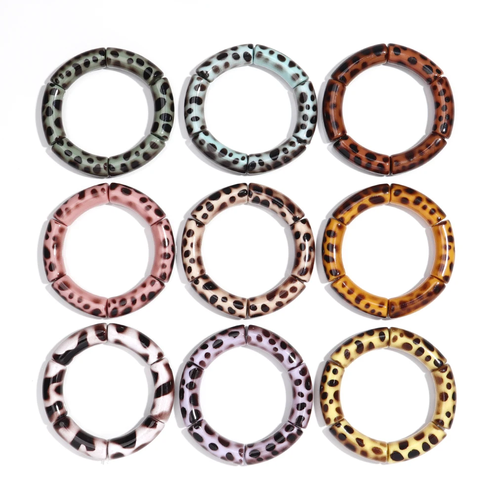 Винтажный акриловый красочный леопардовый принт, массивный бамбуковый эластичный браслет для женщин, эластичные браслеты-трубы, 2025 ювелирных изделий, подарки