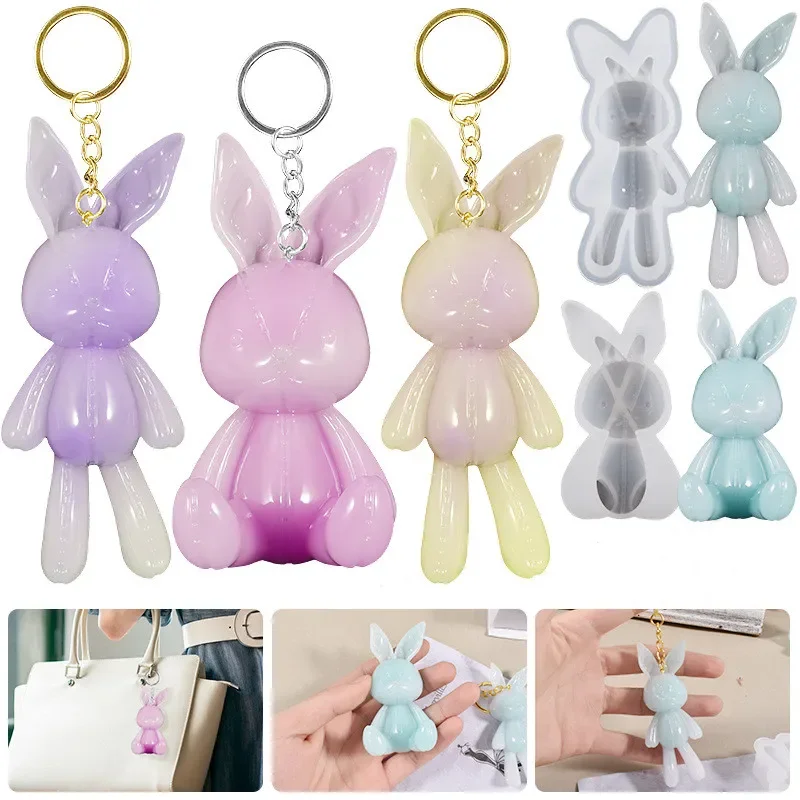 DIY Crystal Epoxy Resin Mold Mirror Sewing Rabbit Keychain Silicone Mold