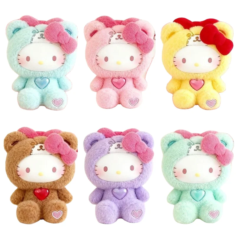 Новинка 2025, оригинальная серия Hello Kitty Teddy, одежда для сна, модная слепая коробка, игрушки, кавайные куклы, коллекционный брелок, кулон, загадочная коробка