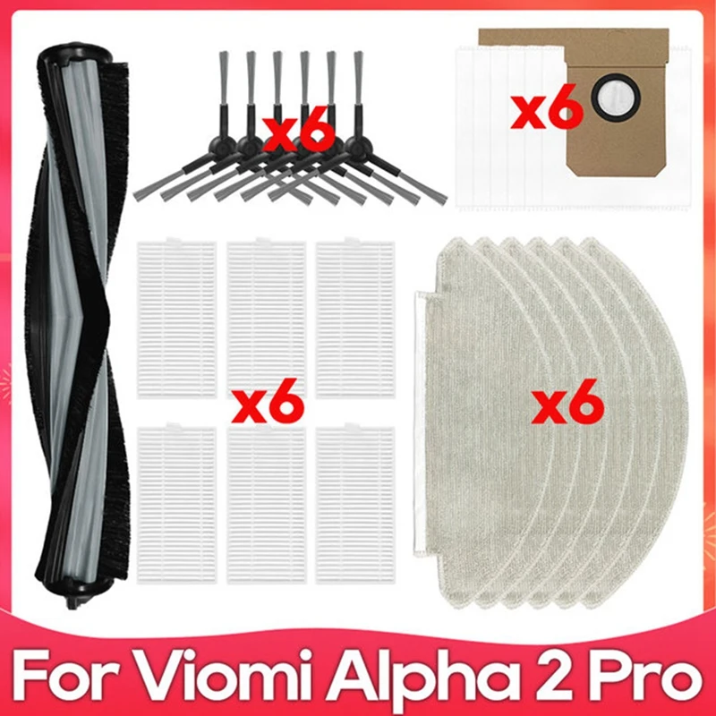 GTBL 25PCS Replacement Parts For Viomi Alpha 2 Pro / V5 Pro Robot Vacuum Cleaner Roller Side Brush Hepa Filter Mop Dust Bag