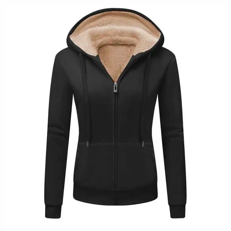 

Женская толстая толстовка с капюшоном, однотонный стиль, осень-зима 2022, утолщенная подкладка на молнии, повседневная теплая толстовка с капюшоном, приталенное дизайнерское пальто