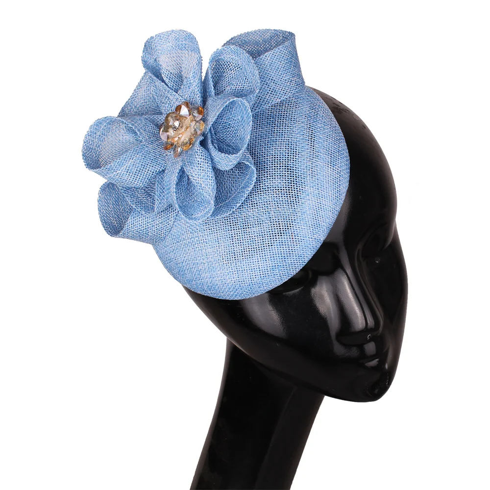 Clip per capelli con cappuccio Fascinator da donna viola chiaro bella nuova maglia di fiori copricapo fatto a mano per le signore fermagli per capelli con cappuccio da sposa