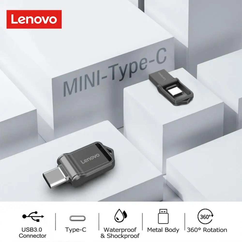 Lenovo-unidad Flash USB 3,0, disco duro portátil de alta velocidad de 2TB, 1TB, tipo C, 2 en 1, lápiz de memoria de metal de 512GB para PC de mesa