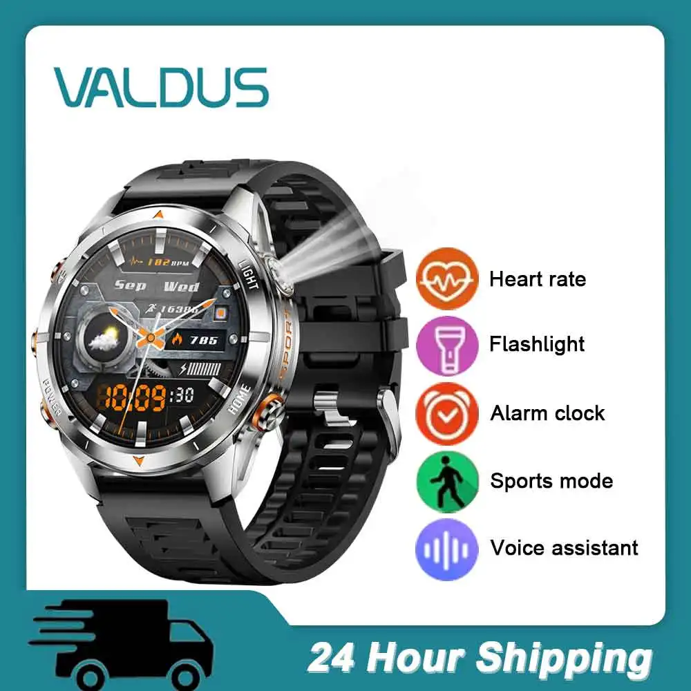 Smartwatch VALDUS VD27 dla kobiet i mężczyzn, latarka, sportowy, monitorowanie tętna, fitness, wodoodporny, połączenia BT, długi czas pracy na baterii, smartwatch 2025.