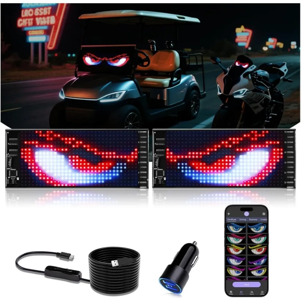 

Dual Devil Eye LED Matrix for Motorcycle Golf Cart 7x3 Programmable Custom Text Display Helmet Powersport