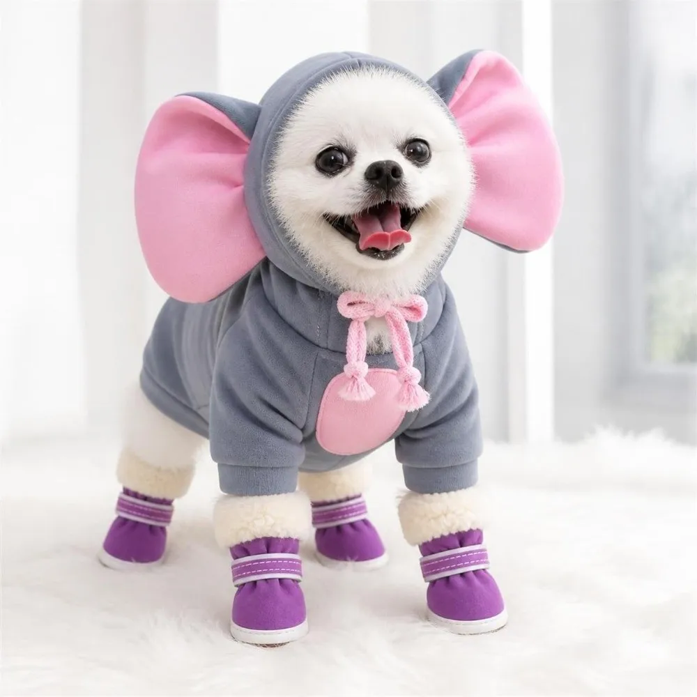 4 Stück Modische Warme Winter-Hundeschuhe Rutschfeste Katzen- und Welpensocken Verdickte Baumwoll-Hundeschuhe für Kleine und Mittelgroße Hunde – Detail 10