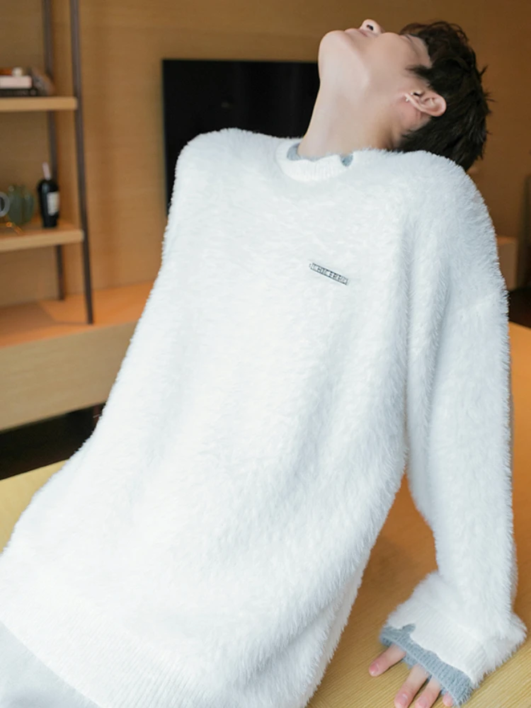 Winter Warm Pullovers Men Ulzzang Plush Gentle Sweaters Handsome Panelled Soft Casual College High Street Fashion Sueter Hombre