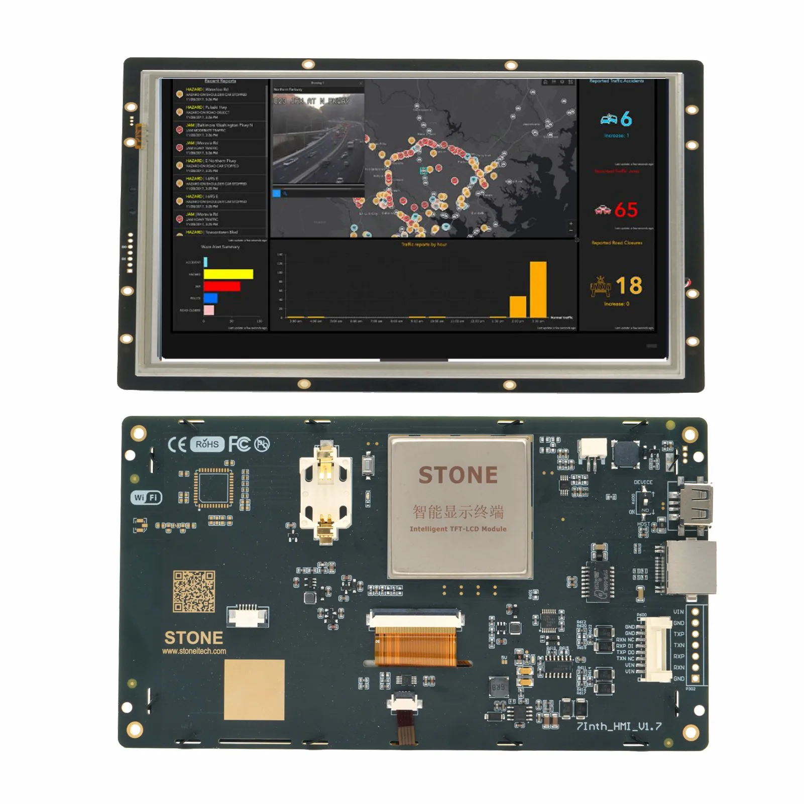 

7" SCBRHMI Enhanced HMI Intelligent Smart UART Serial Touch TFT LCD Module Display Panel for Arduino ESP32 ESP2866