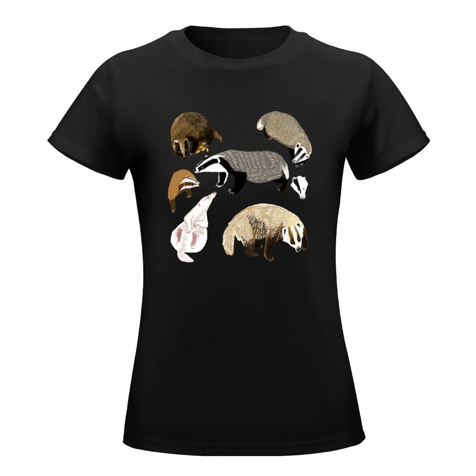 Eurasian badgers pattern Pink T-Shirt lady clothes funny cute clothes white t shirts for Women