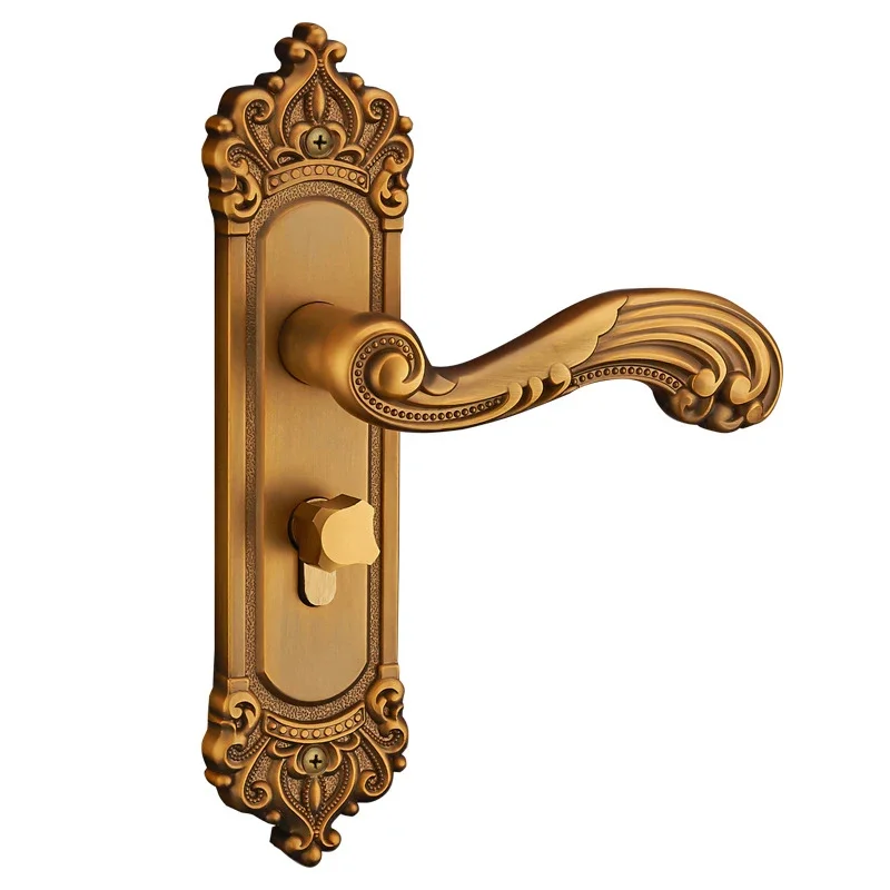 Vintage Retro Mortise Lock Interior Door Lock Latch Bedroom Lever Handleset Yellow Antique Wood Door Handle Mechanical Door Lock