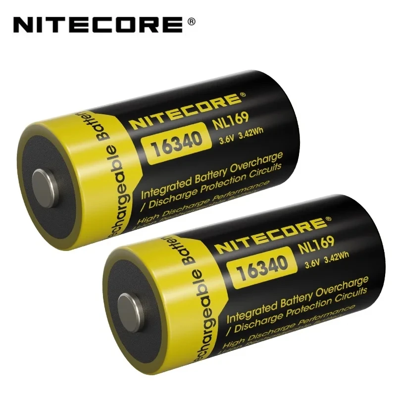 2 pcs NITECORE NL169 ( Upgraded Version of NL166 ) RCR123A 950mAh 3.6V 16340 High Performance Li-ion Rechargeable Battery