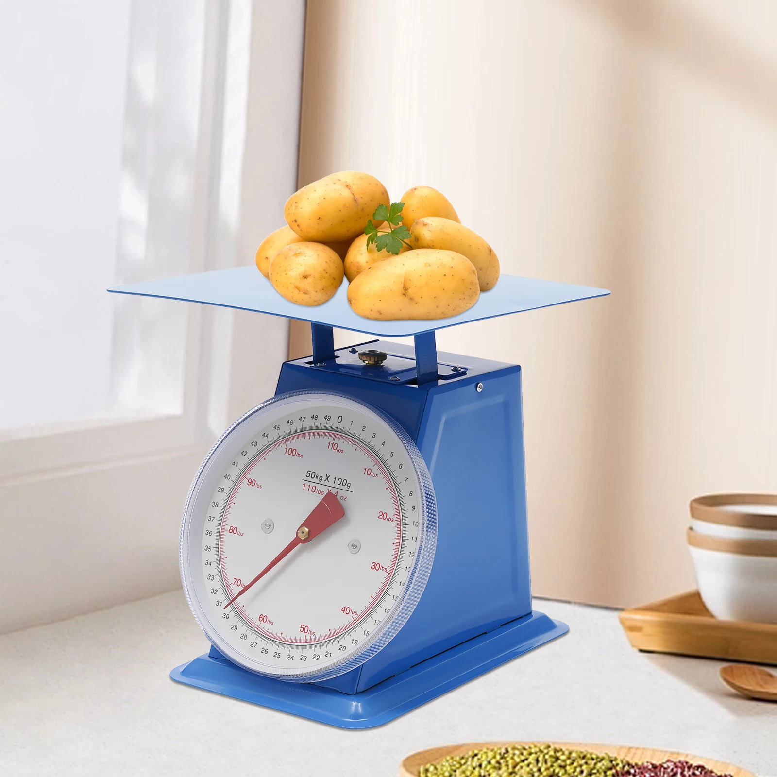 

110-LBS Heavy Duty Portion-Control Mechanical Kitchen and Food Scale with Iron Platform and Dual-scale Dial for Supermarkets