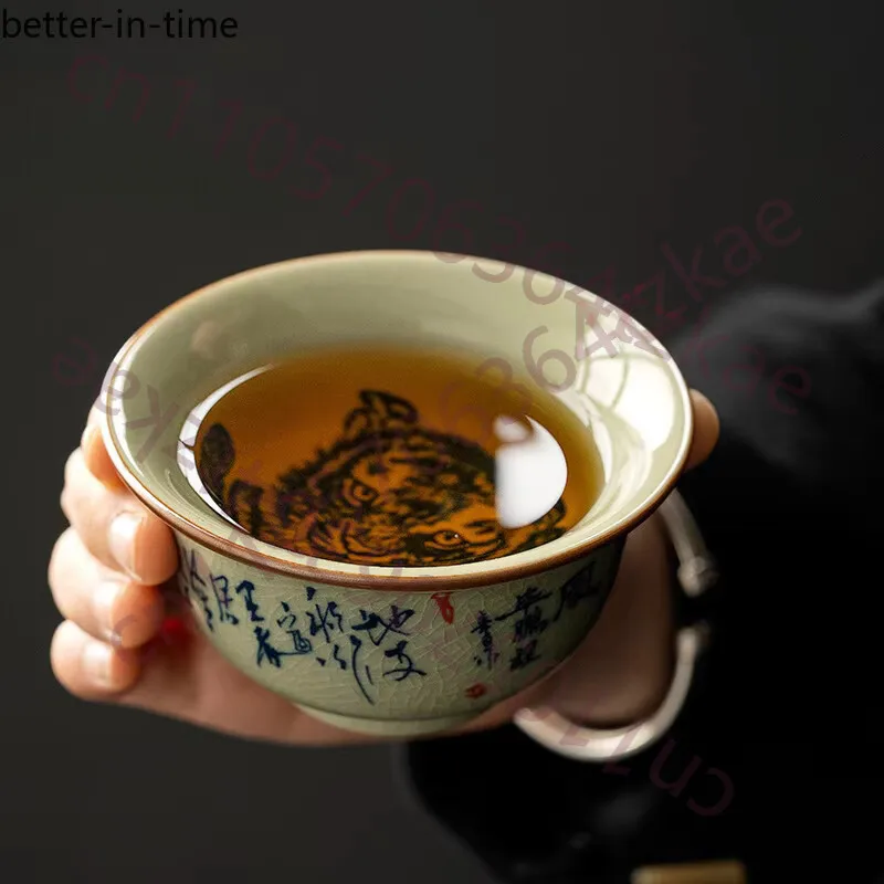 

Old Pottery Mud Teacup Zen Tiger TeaCup Tea Bowl Household for Tea Accessories
