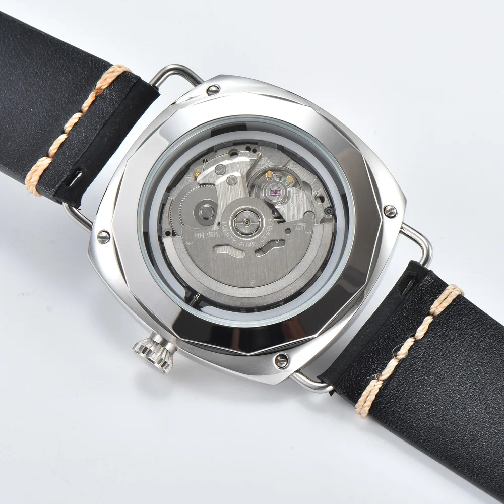 45 مللي متر ساعة رجالية ريترو إيطالية 9 ألوان NH35/6497 Move 316L الفولاذ المقاوم للصدأ الأخضر لوم دليل لف ساعة جلدية