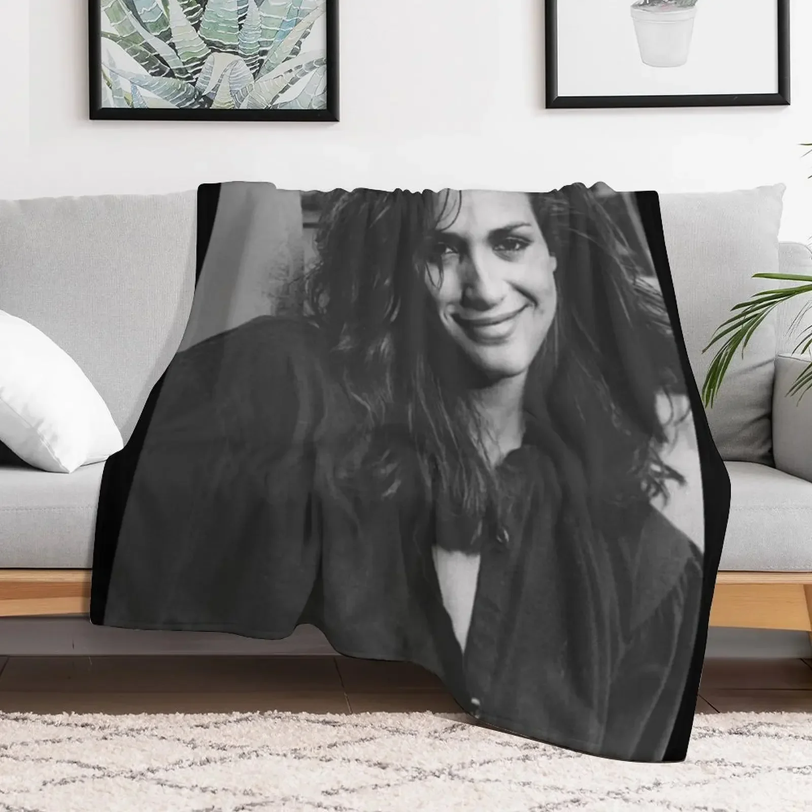 Gia Carangi Smiling Contentedly Throw Blanket Comforter Furrys Hair Blankets