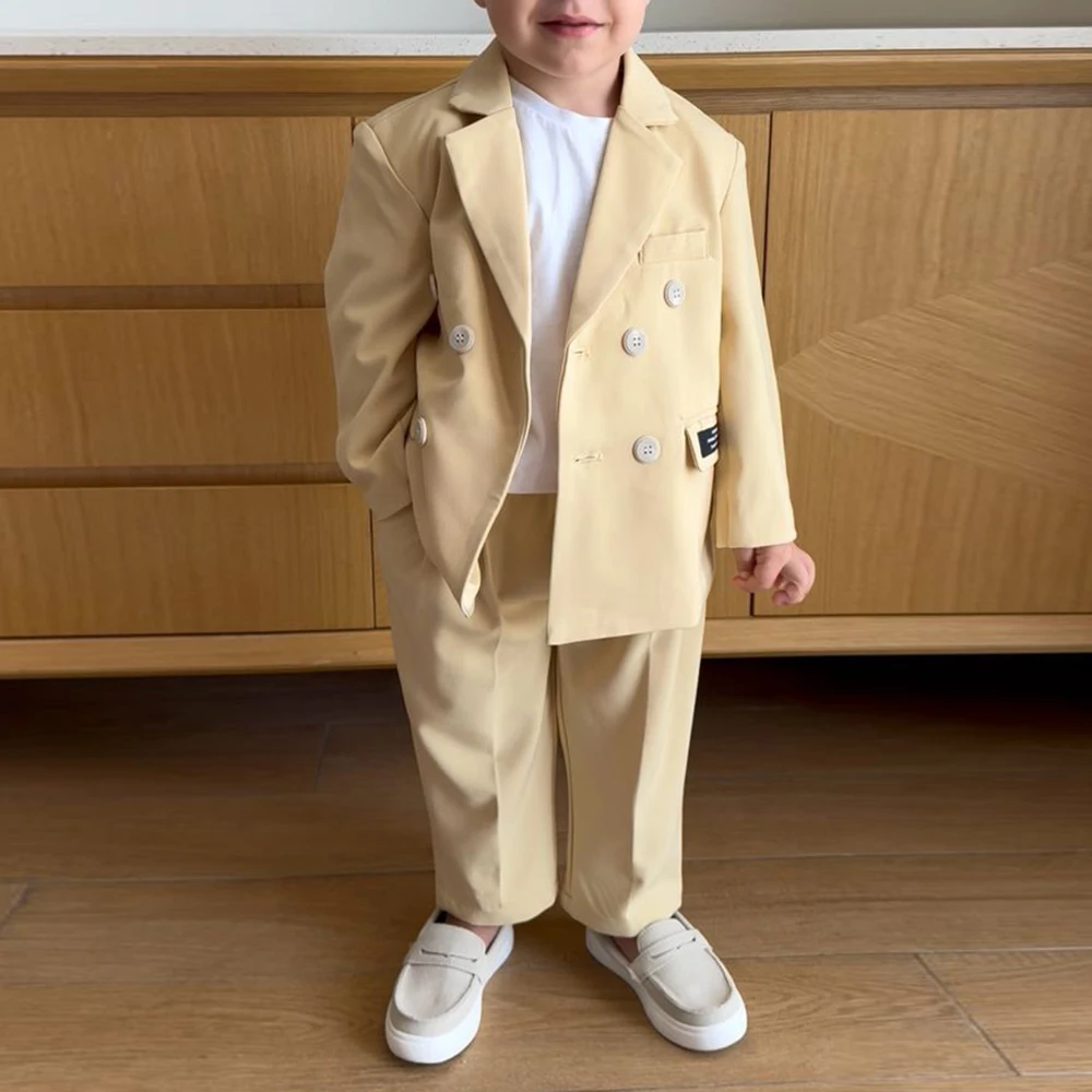

Chic Double Breasted Notch Lapel Boys Suit two Pcs (Blazer+Pant) Sets Wedding Formal Occasions Birthday Party Boys Clothing